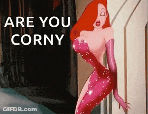 Cartoon Woman In Pink Dress Saying Are You Corny GIF