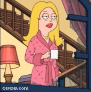 Cartoon Woman In Pink Robe Holding Cup GIF