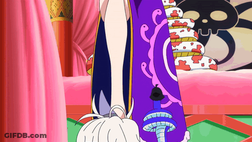 Cartoon Woman In Purple Dress With Snake GIF