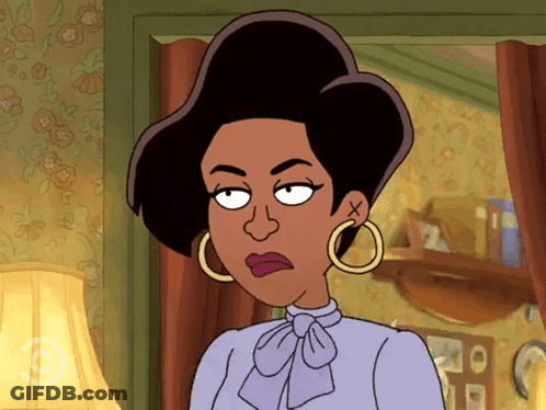Cartoon Woman In Purple Shirt And Hoop Earrings GIF