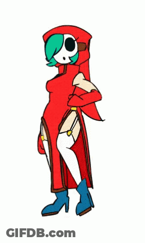 Cartoon Woman In Red Dress And Blue Boots GIF