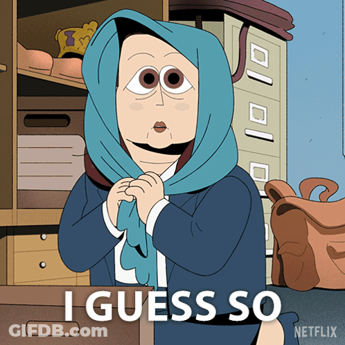 Cartoon Woman In Scarf Says I Guess So GIF