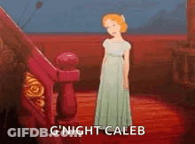 Cartoon Woman In White Dress Next To Railing GIF