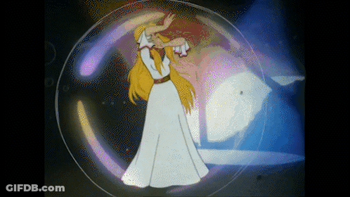 Cartoon Woman In White Dress Standing Inside Bubble GIF