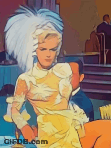 Cartoon Woman In White Feathered Hat GIF