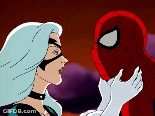 Cartoon Woman Kissing Man's Face GIF