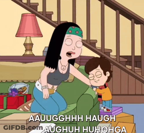 Cartoon Woman Kneeling Next To Boy With Aauugghhh Haugh GIF