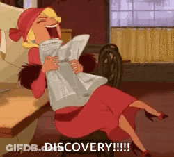Cartoon Woman Laughing Holding Newspaper GIF