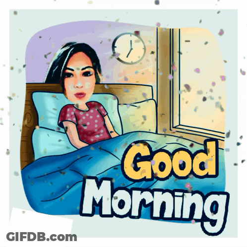 Cartoon Woman Laying In Bed Saying Good Morning GIF