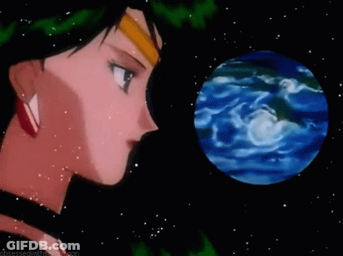 Cartoon Woman Looking At Planet GIF