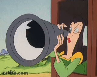 Cartoon Woman Looking Through Telescope With Large Eye GIF