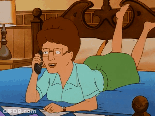 Cartoon Woman Lying On Bed Talking On Phone GIF