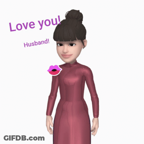 Cartoon Woman Making Heart Saying Love You Husband GIF