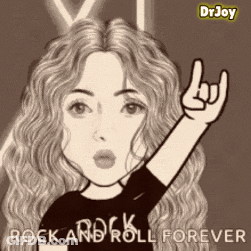 Cartoon Woman Making Rock And Roll Sign GIF
