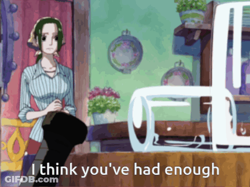 Cartoon Woman Next To Blender Saying I Think You've Had Enough GIF