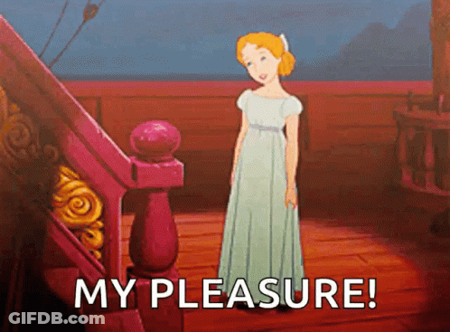 Cartoon Woman Next To Railing Saying My Pleasure GIF