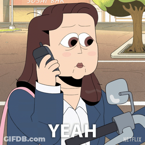 Cartoon Woman On Cell Phone With Yeah GIF