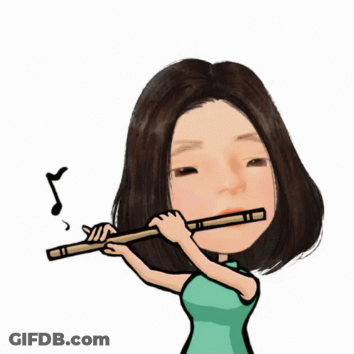 Cartoon Woman Playing Flute With Music Note GIF
