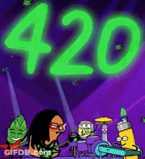 Cartoon Woman Playing Guitar, Lighter Playing Drums, Can Of 420 GIF