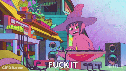 Cartoon Woman Playing Keyboard Saying Fuck It GIF