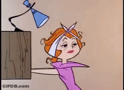 Cartoon Woman Putting Bandage On Head In Mirror GIF