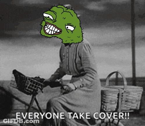 Cartoon Woman Riding Bike Saying Everyone Take Cover GIF