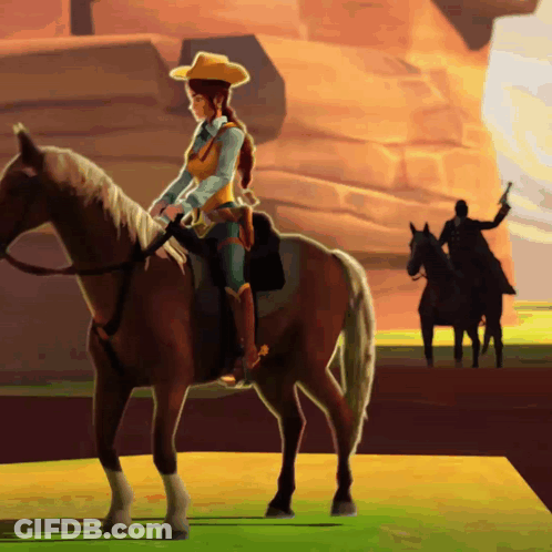 Cartoon Woman Riding Horse GIF