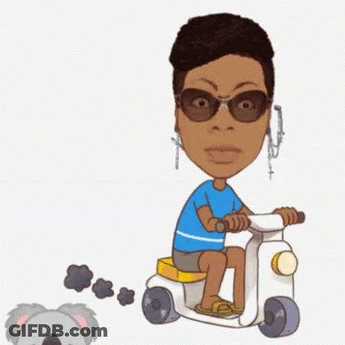 Cartoon Woman Riding Scooter Next To Koala GIF