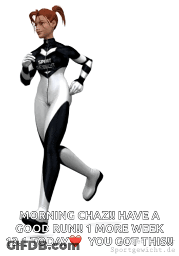 Cartoon Woman Running Morning Chaz Have A Good Run 1 More Week 13.1 Today GIF