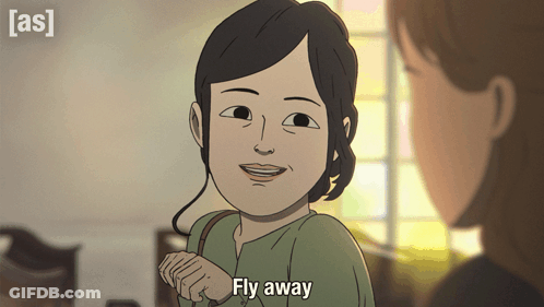 Cartoon Woman Saying Fly Away GIF