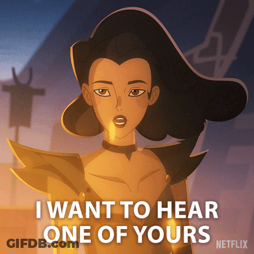 Cartoon Woman Saying I Want To Hear One Of Yours GIF