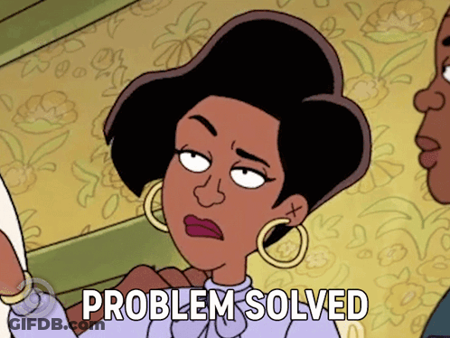 Cartoon Woman Saying Problem Solved GIF