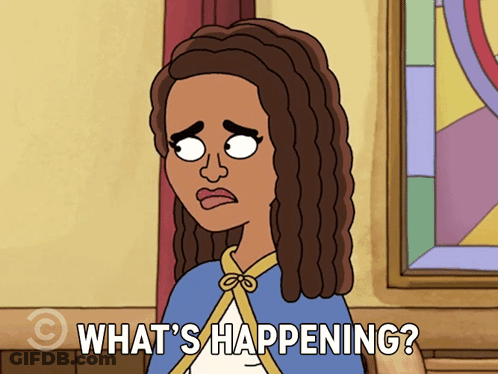 Cartoon Woman Saying What's Happening In Front Of Window GIF