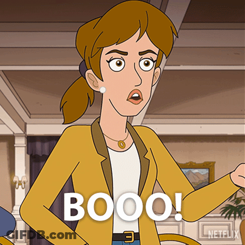 Cartoon Woman Says Booo In Netflix Ad GIF