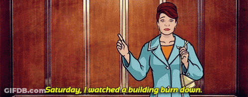 Cartoon Woman Says Saturday I Watched A Building Burn Down GIF