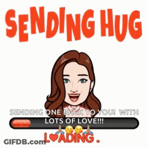 Cartoon Woman Sending Hug With Loading Bar GIF