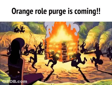 Cartoon Woman Sitting By Fire Orange Role Purge Is Coming GIF