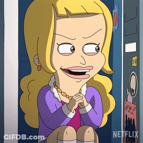 Cartoon Woman Sitting In Locker With Netflix Logo GIF