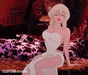 Cartoon Woman Sitting On Bench In White Dress GIF