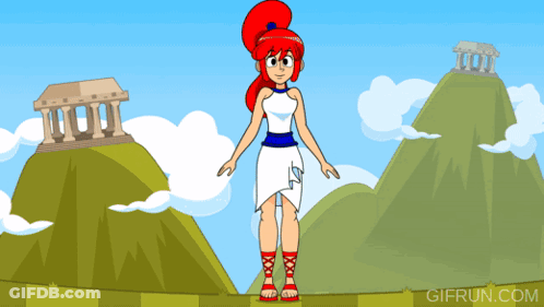 Cartoon Woman Standing In Front Of Mountain With Gifrun Watermark GIF