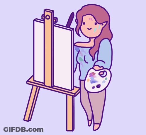 Cartoon Woman Standing Next To Easel GIF