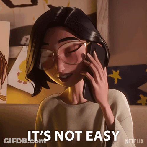 Cartoon Woman Talking On Cell Phone Saying It's Not Easy GIF