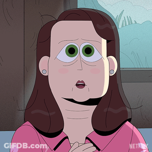 Cartoon Woman With Big Green Eyes And Netflix Logo GIF