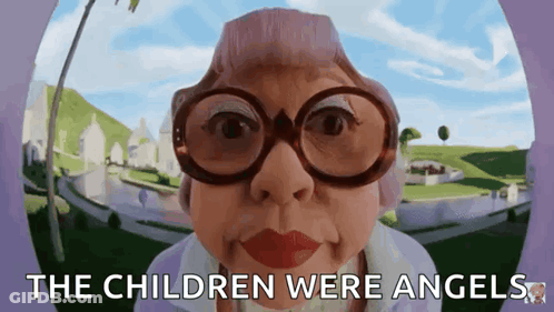 Cartoon Woman With Glasses Saying The Children Were Angels GIF