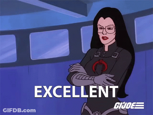 Cartoon Woman With Glasses Says Excellent Gi Joe GIF