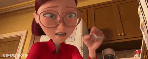 Cartoon Woman With Glasses Standing In Front Of Refrigerator GIF