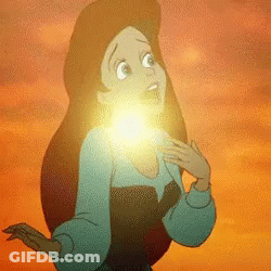 Cartoon Woman With Light Shining On Face GIF