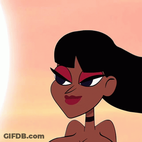 Cartoon Woman With Long Black Hair And Red Lipstick GIF