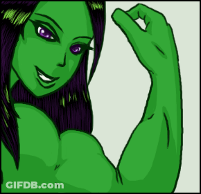 Cartoon Woman With Purple Eyes And Green Skin GIF