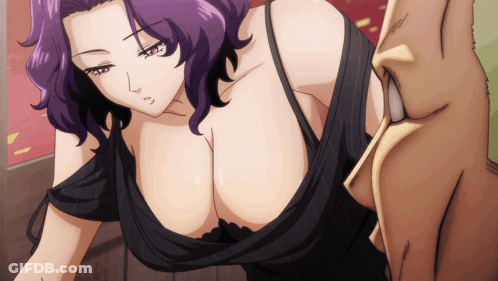 Cartoon Woman With Purple Hair And Black Top GIF